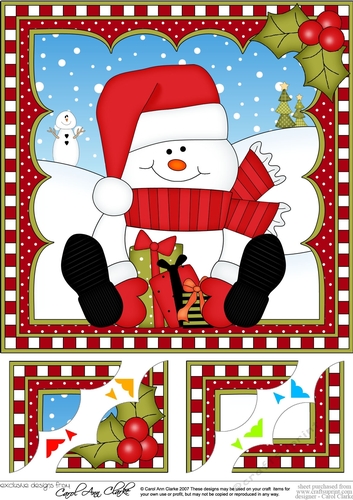 Christmas Snowman Oli 8 x 8 Scalloped Corner Topper 
