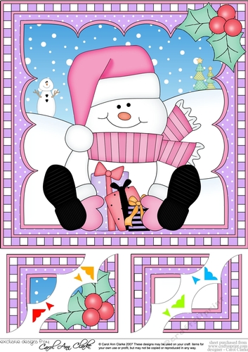 Christmas Snowman Oli 8 x 8 Scalloped Corner Topper 