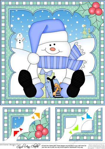 Christmas Snowman Oli 8 x 8 Scalloped Corner Topper 