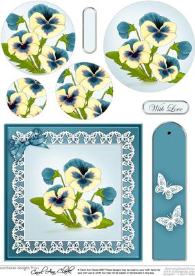 Pansy on Butterfly Lace Quick Card Circle Pyramage Topper