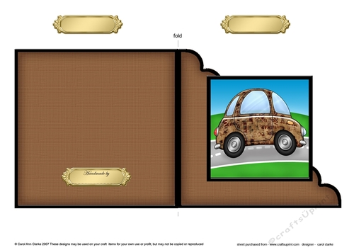 Funky Car with Graffiti Cut and Fold Corner Card 