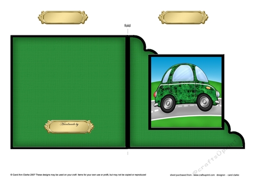 Funky Car with Graffiti Cut and Fold Corner Card 