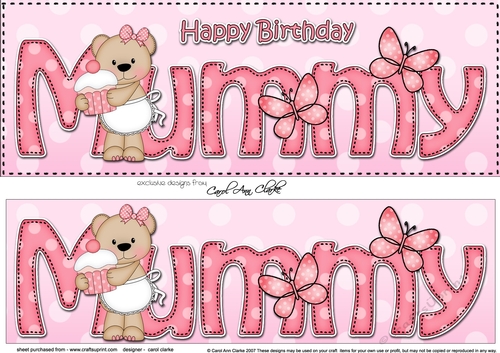 Large DL Happy Birthday MUMMY 3D decoupage with Livvy Bear