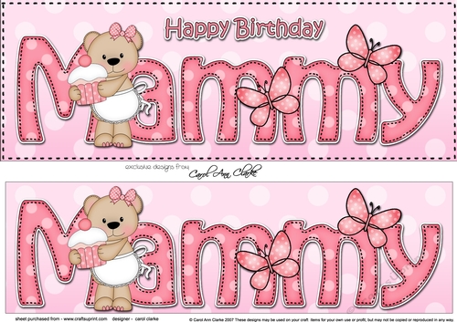 Large DL Happy Birthday MAMMY 3D decoupage with Livvy Bear