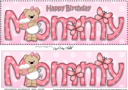Large DL Happy Birthday MOMMY 3D decoupage with Livvy Bear