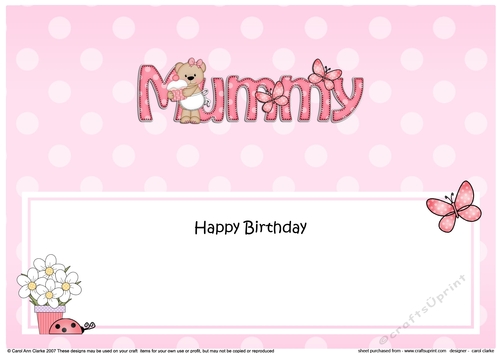 Large DL Happy Birthday MUMMY insert with Livvy Bear