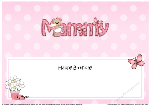 Large DL Happy Birthday MAMMY insert with Livvy Bear