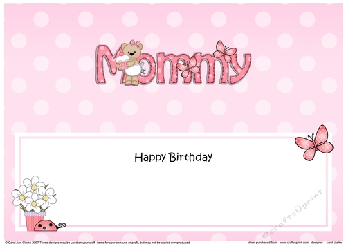 Large DL Happy Birthday MOMMY insert with Livvy Bear