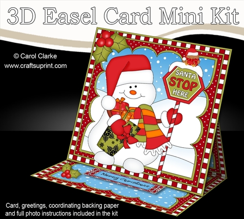 3D Easel Card Mini Kit - Christmas Snowman Oli wants Santa to Stop Here!