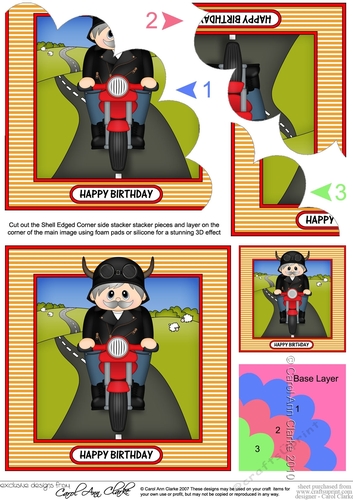 Shell Edged Corner Side Stacker - Little Motorbike Rider hits the Open Road