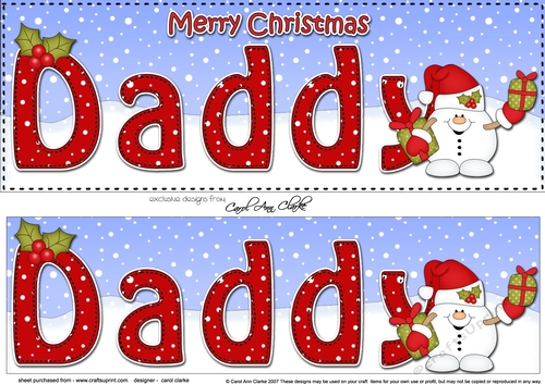 Large DL Merry Christmas DADDY 3D decoupage with Snowball Sam 