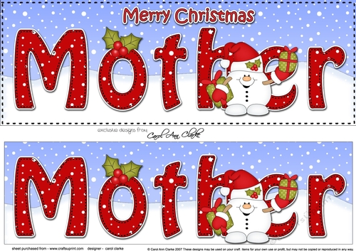Large DL Merry Christmas MOTHER 3D decoupage with Snowball Sam 