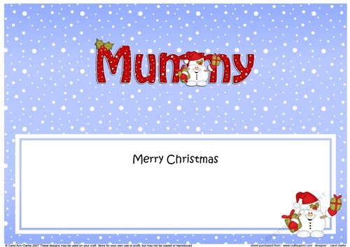 Large DL Merry Christmas MUMMY insert with Snowball Sam 