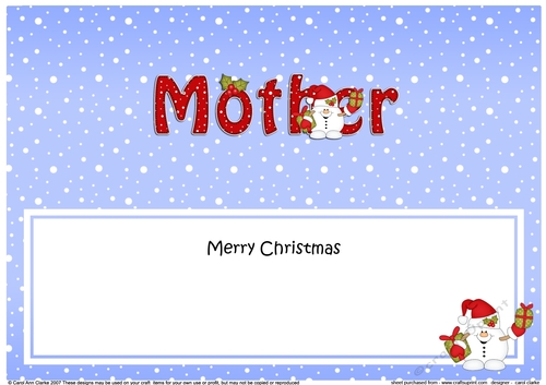 Large DL Merry Christmas MOTHER insert with Snowball Sam 