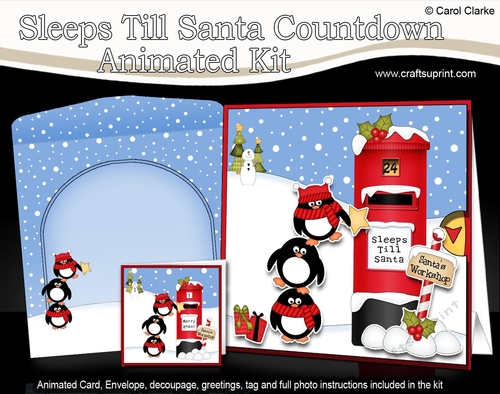 3D Animated Sleeps Till Santa Christmas Postbox Countdown Card Kit - Cute Penguins have a Star