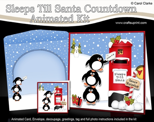 3D Animated Sleeps Till Santa Christmas Postbox Countdown Card Kit - Cute Penguins have a Letter for Santa