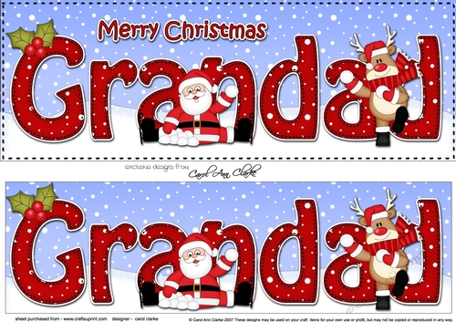 Large DL Merry Christmas GRANDAD with Santa & Rudolph 3D decoupage 