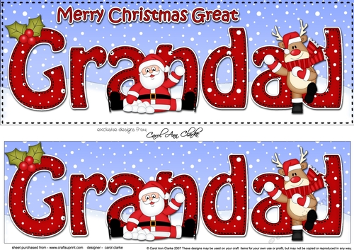 Large DL Merry Christmas GREAT GRANDAD with Santa & Rudolph 3D decoupage 