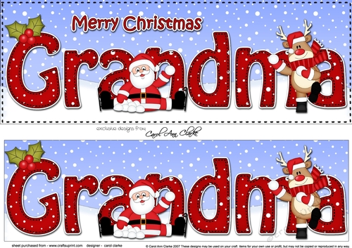 Large DL Merry Christmas GRANDMA with Santa & Rudolph 3D decoupage 