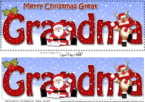 Large DL Merry Christmas GREAT GRANDMA with Santa & Rudolph 3D decoupage 