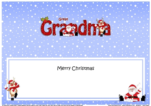 Large DL Merry Christmas GREAT GRANDMA with Santa & Rudolph insert