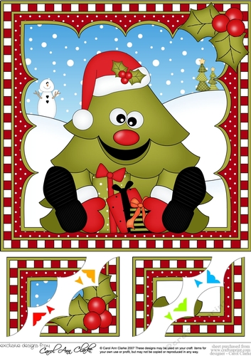 Cute Sitting Christmas - Tree 8 x 8 Scalloped Corner Topper 