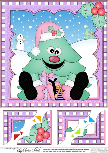 Cute Sitting Christmas - Tree 8 x 8 Scalloped Corner Topper 