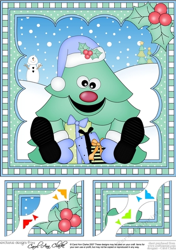 Cute Sitting Christmas - Tree 8 x 8 Scalloped Corner Topper 