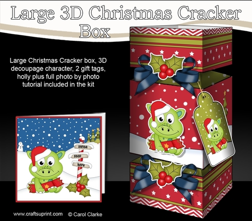3D Large Christmas Cracker Box Mini Kit -  Cute Dinosaur has an Xmas Cracker