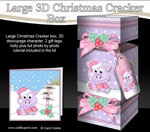 3D Large Christmas Cracker Box Mini Kit -  Cute Dinosaur has an Xmas Cracker