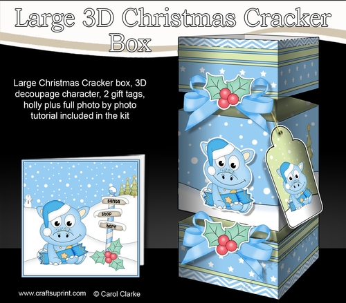 3D Large Christmas Cracker Box Mini Kit -  Cute Dinosaur has an Xmas Cracker