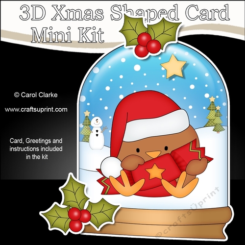 3D Shaped Christmas Snow Globe Card Kit - Robin has a Christmas Cracker
