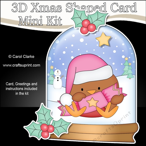 3D Shaped Christmas Snow Globe Card Kit - Robin has a Christmas Cracker