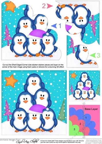 Cute Christmas Penguin Tree Felties  - Shell Edged Corner Side Stacker
