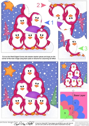 Cute Christmas Penguin Tree Felties  - Shell Edged Corner Side Stacker