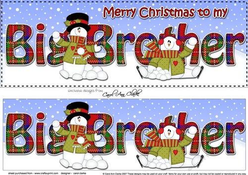 Large DL Merry Christmas to my BIG BROTHER 3D decoupage with Snowman Rio
