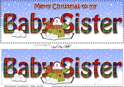 Large DL Merry Christmas to my BABY SISTER 3D decoupage with Snowman Rio