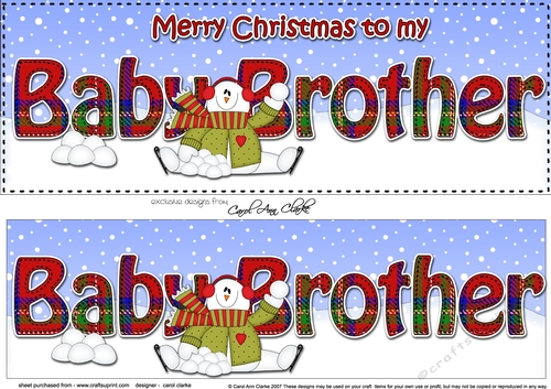 Large DL Merry Christmas to my BABY BROTHER 3D decoupage with Snowman Rio