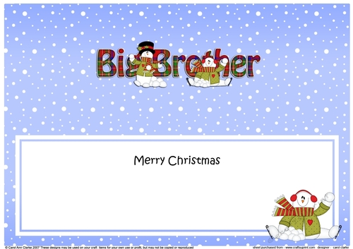 Large DL Merry Christmas to my BIG BROTHER insert with Snowman Rio