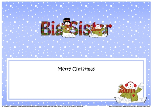 Large DL Merry Christmas to my BIG SISTER insert with Snowman Rio