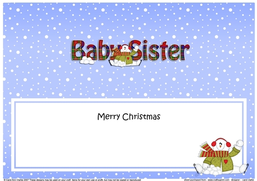 Large DL Merry Christmas to my BABY SISTER insert with Snowman Rio