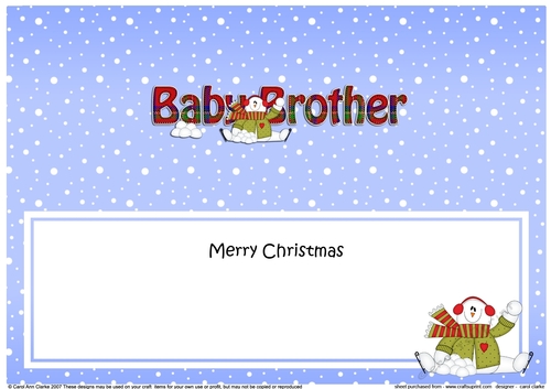 Large DL Merry Christmas to my BABY BROTHER insert with Snowman Rio
