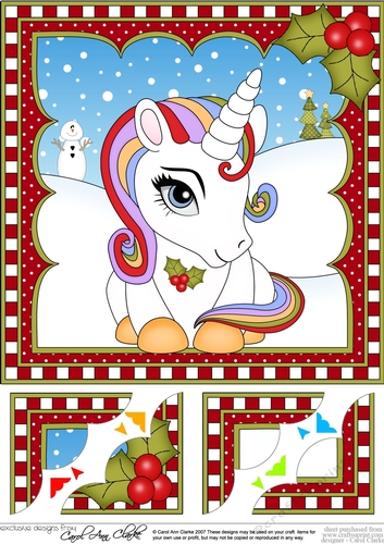 Christmas Unicorn 8 x 8 Scalloped Corner Topper  