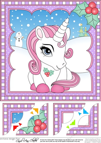 Christmas Unicorn 8 x 8 Scalloped Corner Topper  