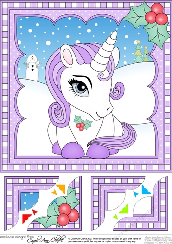 Christmas Unicorn 8 x 8 Scalloped Corner Topper  