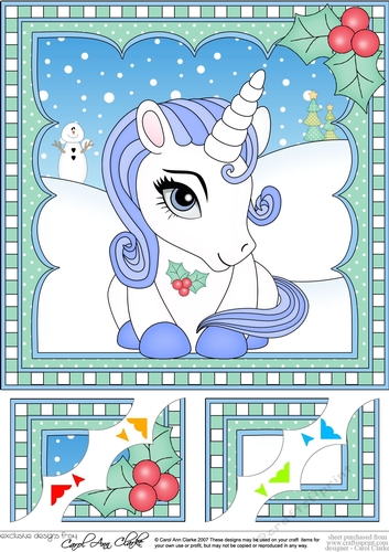 Christmas Unicorn 8 x 8 Scalloped Corner Topper  