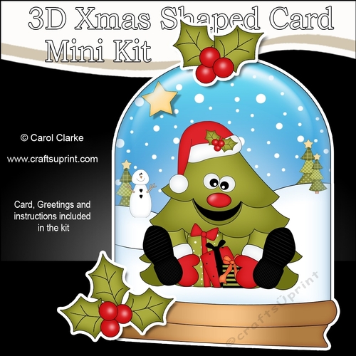3D Shaped Christmas Snow Globe Card Kit - Xmas Tree has lots of Presents!