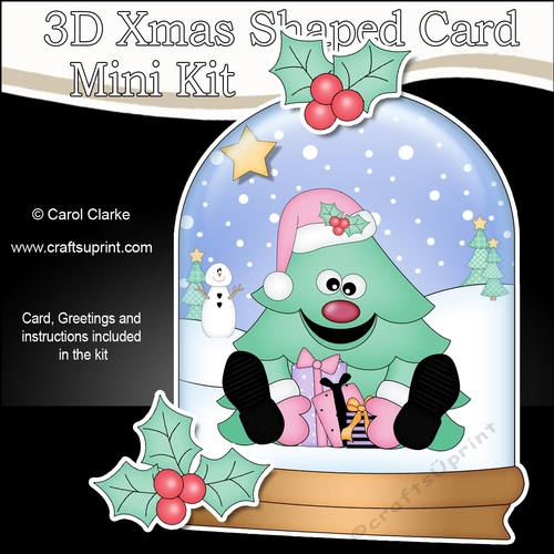 3D Shaped Christmas Snow Globe Card Kit - Xmas Tree has lots of Presents!