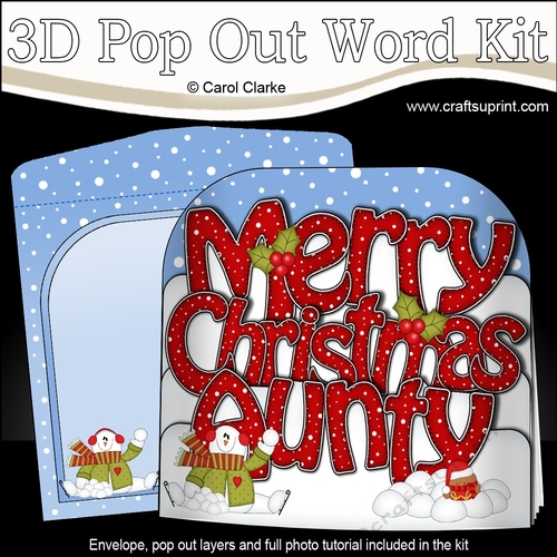 3D Pop Out Christmas Word Card Kit - Merry Christmas AUNTY with Snowman Rio