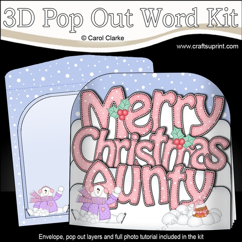 3D Pop Out Christmas Word Card Kit - Merry Christmas AUNTY with Snowman Rio